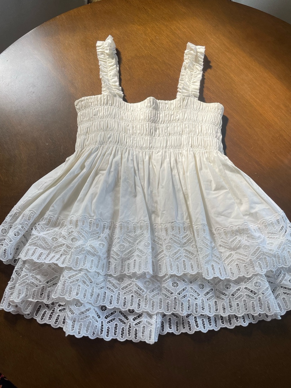 Tory Burch Smocked Tiered Eyelet Tank Top